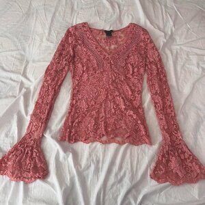 coquette lace pink top longsleeve